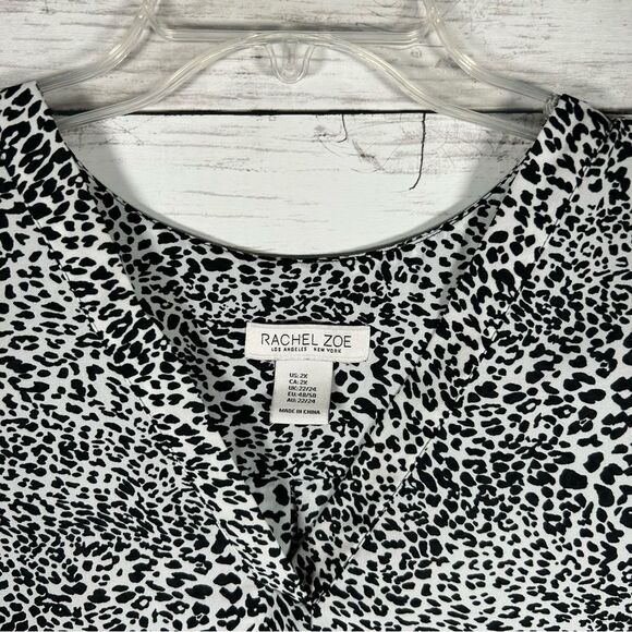 Rachel Zoe Black and White Blouse Cheetah Print Sleeveless Tunic Top 2X - Picture 4 of 7